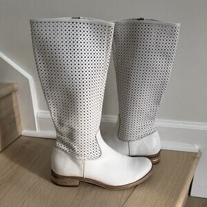 Vintage White Perforated Leather Boots Pronto Moda Baranetti Size 38